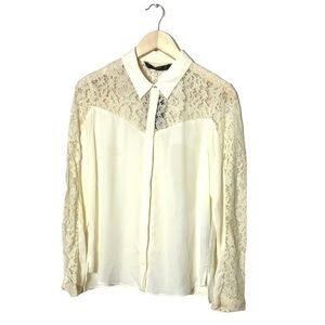 Zara Basic lace western vibes button shirt blouse Large‎ NWT